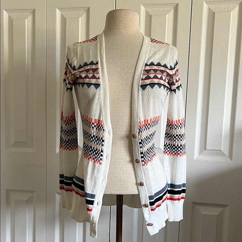 Pendleton Geometric Patterned Cream Button Up Car… - image 1